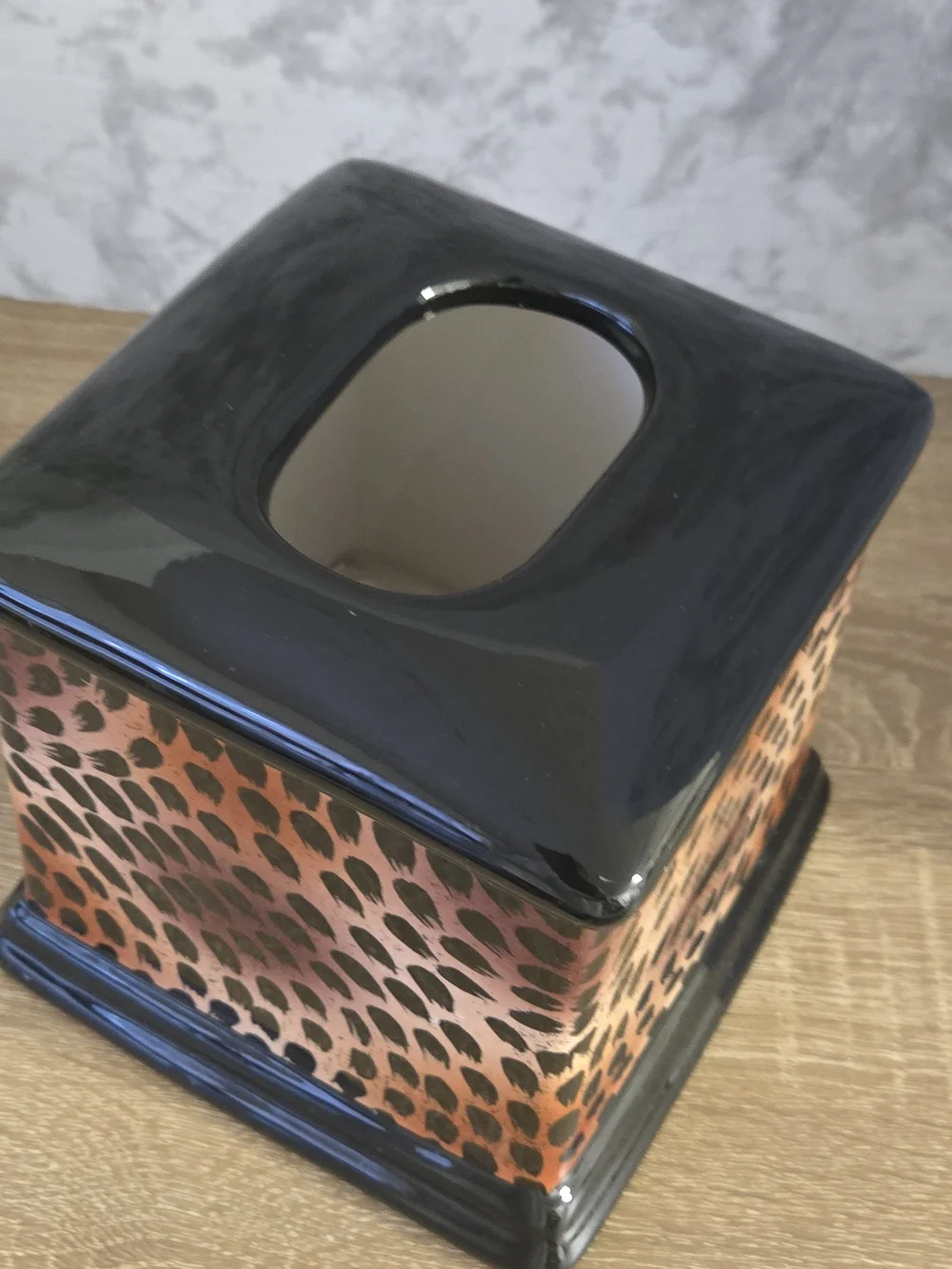 Ceramic Animal Print Square Tissue Box Cover - Black & Copper